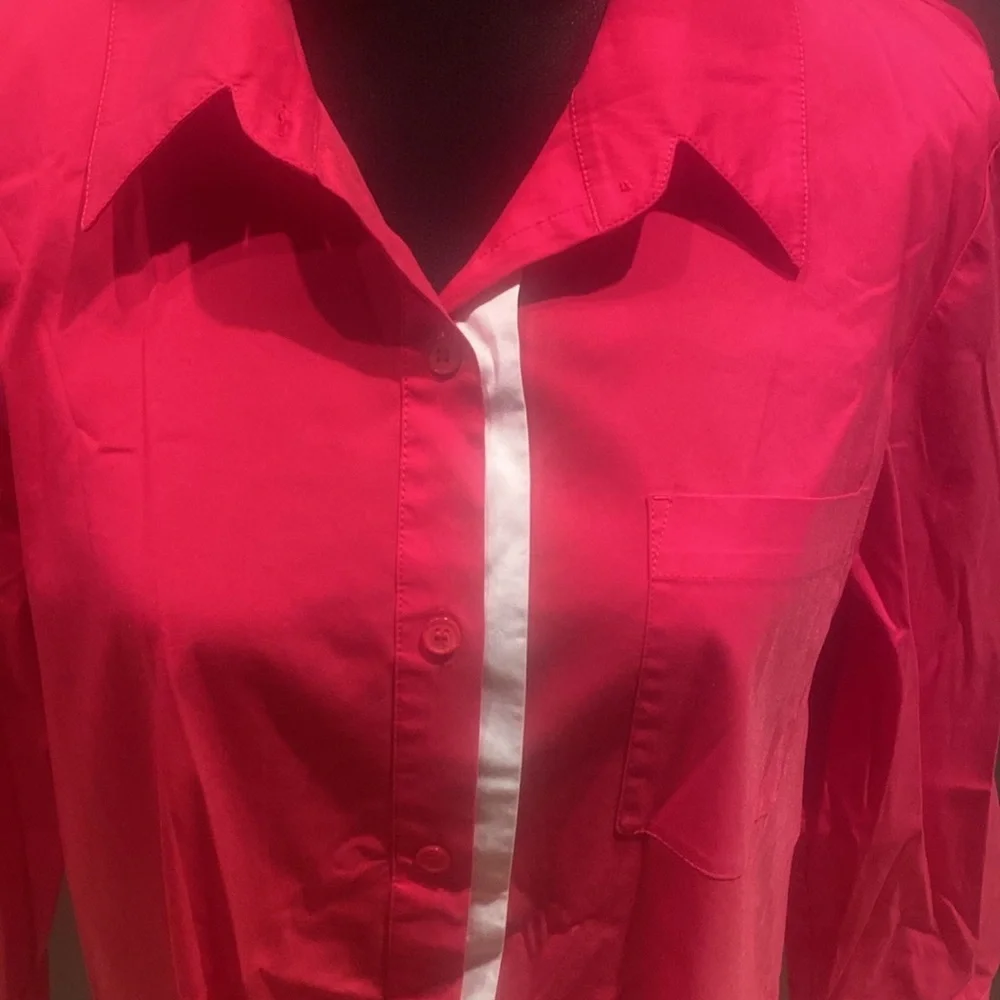 Women's Lafayette 148 hot pink Tunic length Button-Up Shirt. Size 10 - Picture 2 of 6